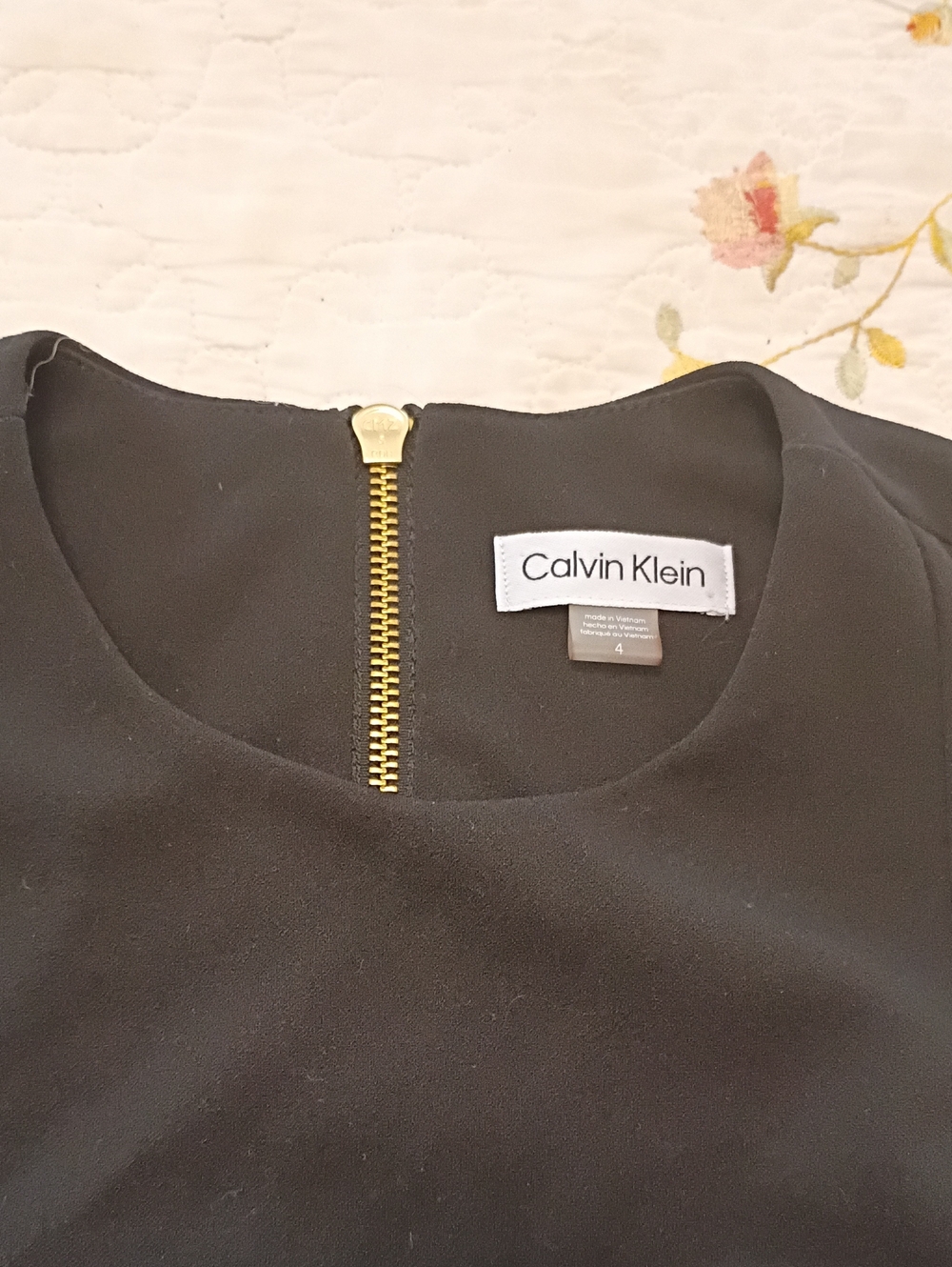 Calvin Klein Black Sleeveless Sheath Dress with Exposed Gold Back Zipper Size 4